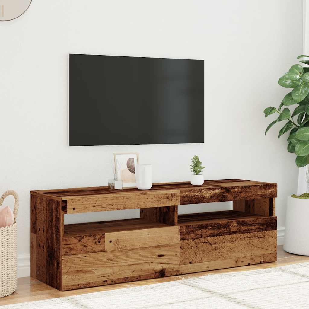 Tv-meubel met LED 120x35x40 cm bewerkt hout oud hout is nu te koop bij PeponiXL, paradijselijk wonen!