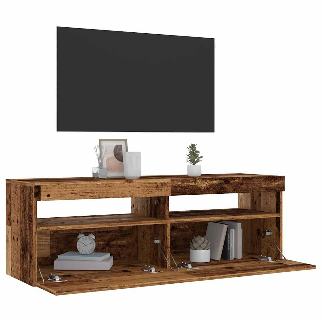 Tv-meubel met LED 120x35x40 cm bewerkt hout oud hout is nu te koop bij PeponiXL, paradijselijk wonen!