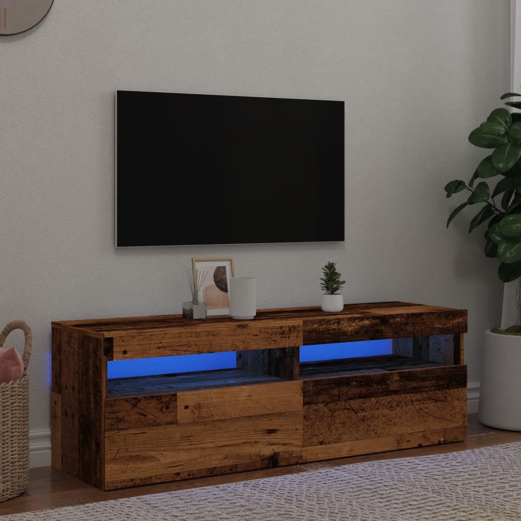 Tv-meubel met LED 120x35x40 cm bewerkt hout oud hout is nu te koop bij PeponiXL, paradijselijk wonen!