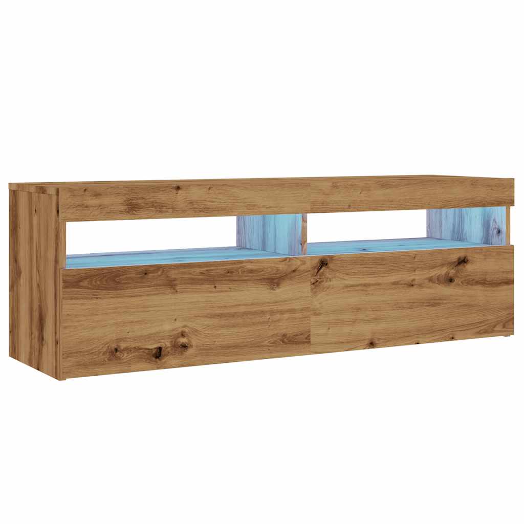 Tv-meubel met LED 120x35x40 cm bewerkt hout artisanaal eiken is nu te koop bij PeponiXL, paradijselijk wonen!
