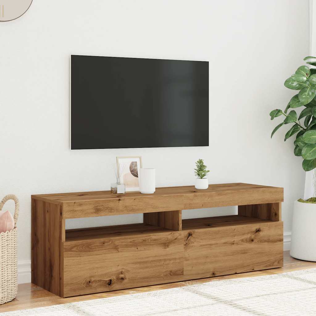Tv-meubel met LED 120x35x40 cm bewerkt hout artisanaal eiken is nu te koop bij PeponiXL, paradijselijk wonen!
