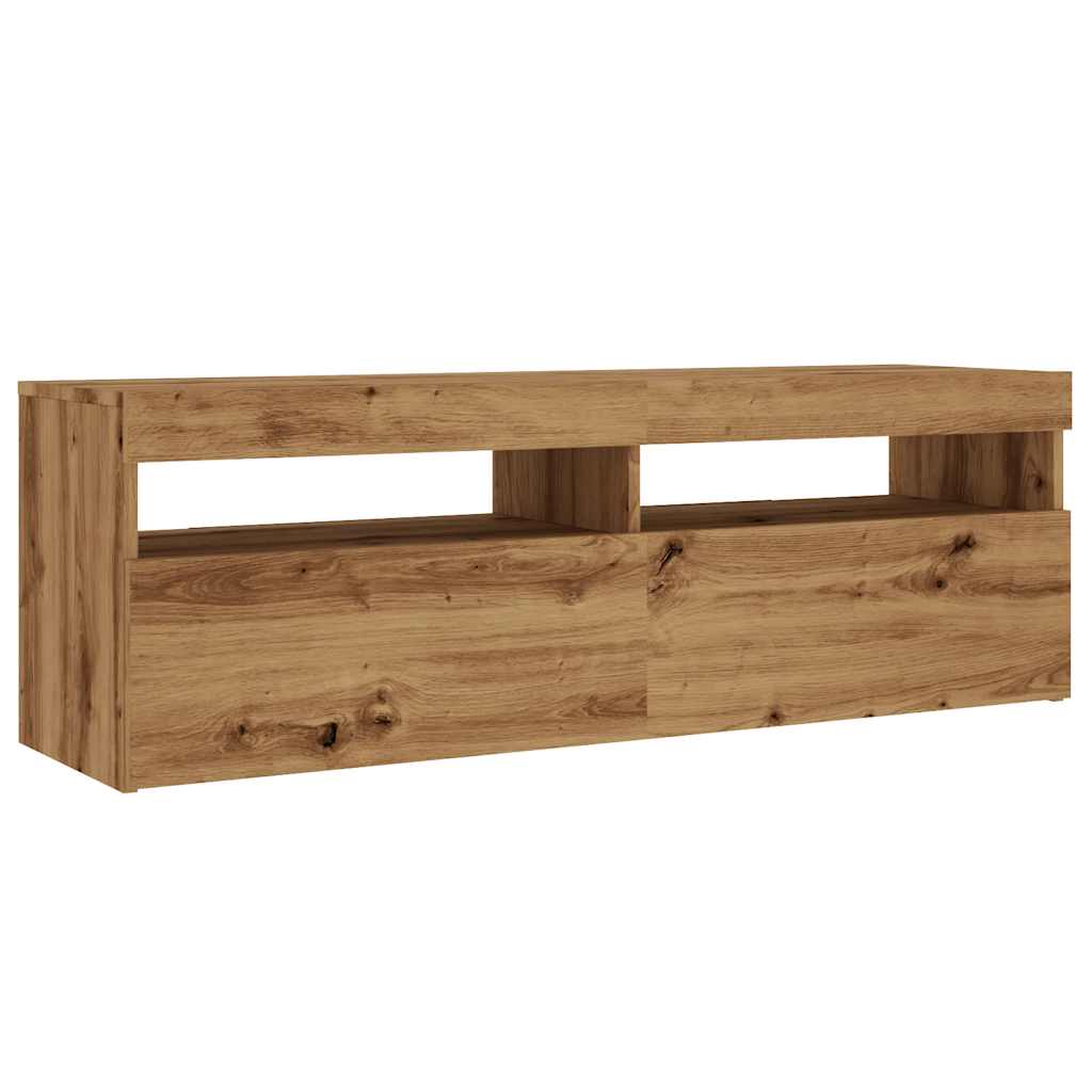 Tv-meubel met LED 120x35x40 cm bewerkt hout artisanaal eiken is nu te koop bij PeponiXL, paradijselijk wonen!