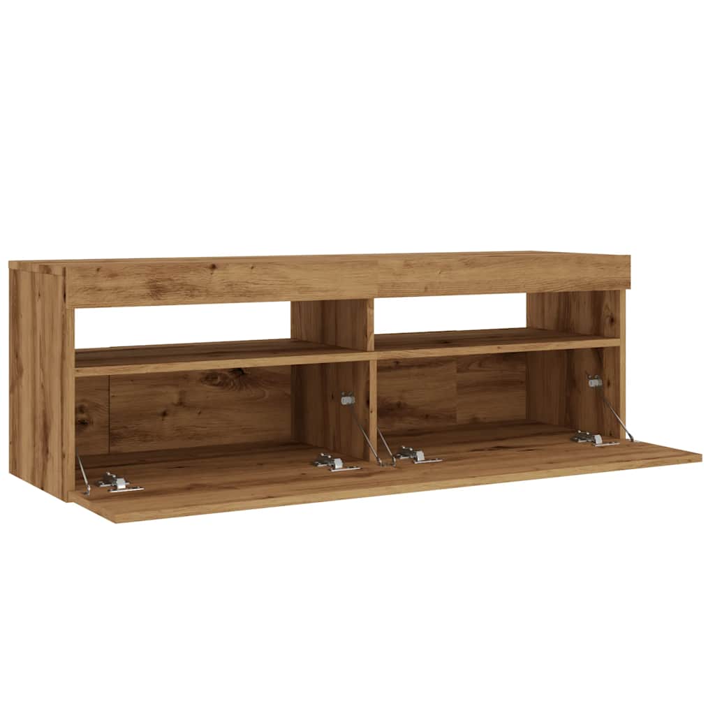 Tv-meubel met LED 120x35x40 cm bewerkt hout artisanaal eiken is nu te koop bij PeponiXL, paradijselijk wonen!