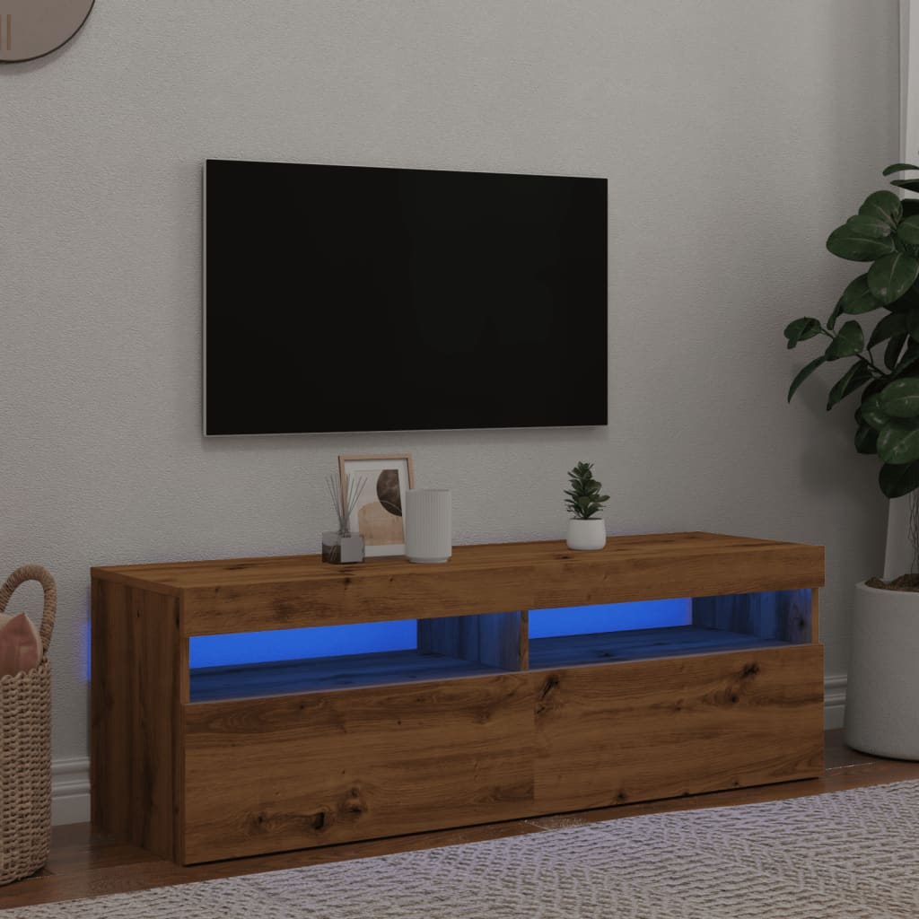 Tv-meubel met LED 120x35x40 cm bewerkt hout artisanaal eiken is nu te koop bij PeponiXL, paradijselijk wonen!