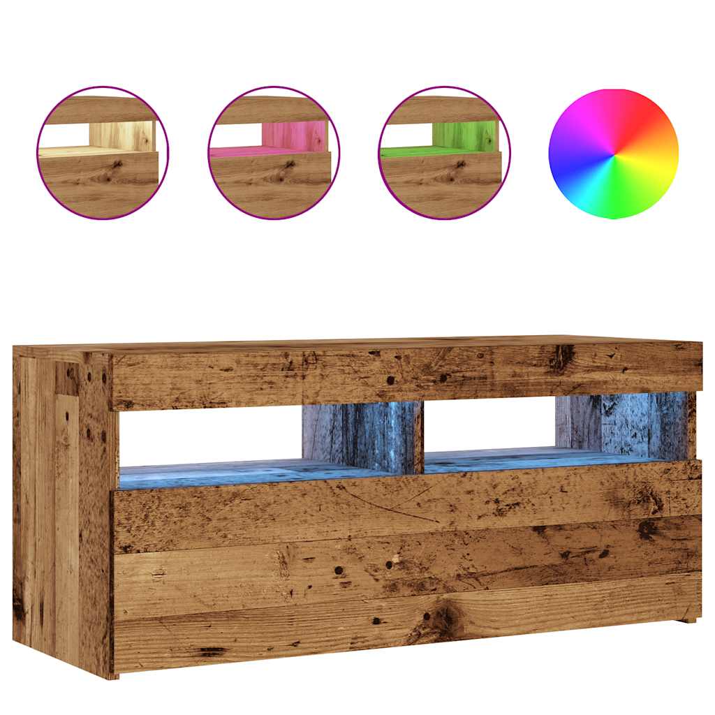 Tv-meubel met LED 90x35x40 cm bewerkt hout oud hout is nu te koop bij PeponiXL, paradijselijk wonen!
