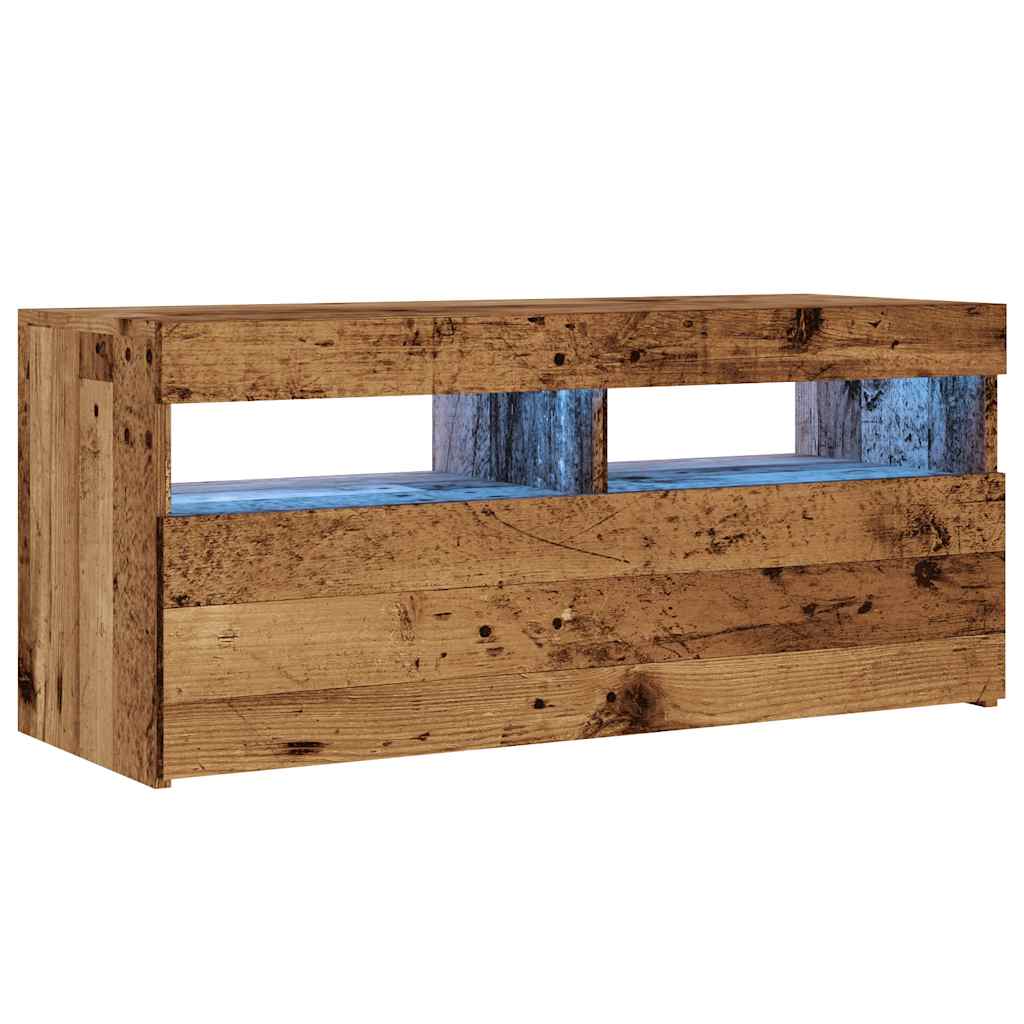 Tv-meubel met LED 90x35x40 cm bewerkt hout oud hout is nu te koop bij PeponiXL, paradijselijk wonen!