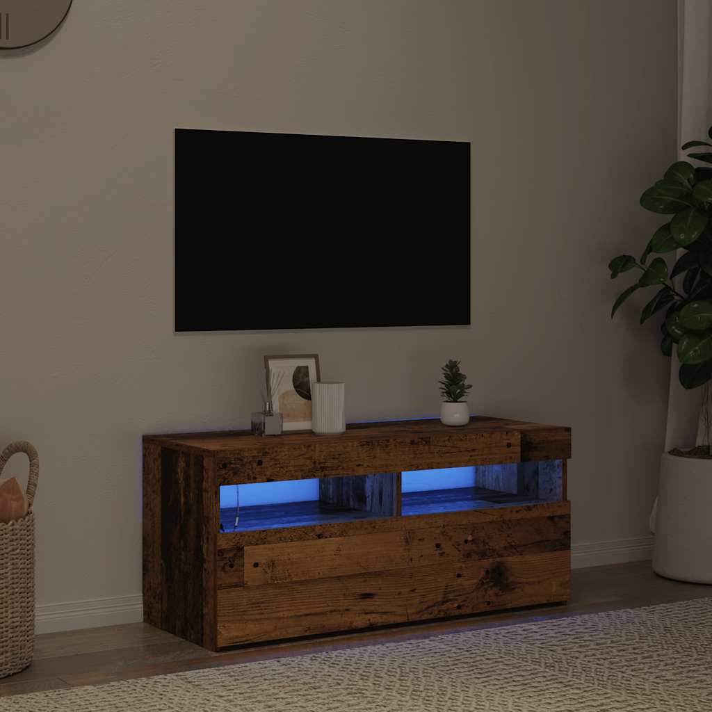Tv-meubel met LED 90x35x40 cm bewerkt hout oud hout is nu te koop bij PeponiXL, paradijselijk wonen!