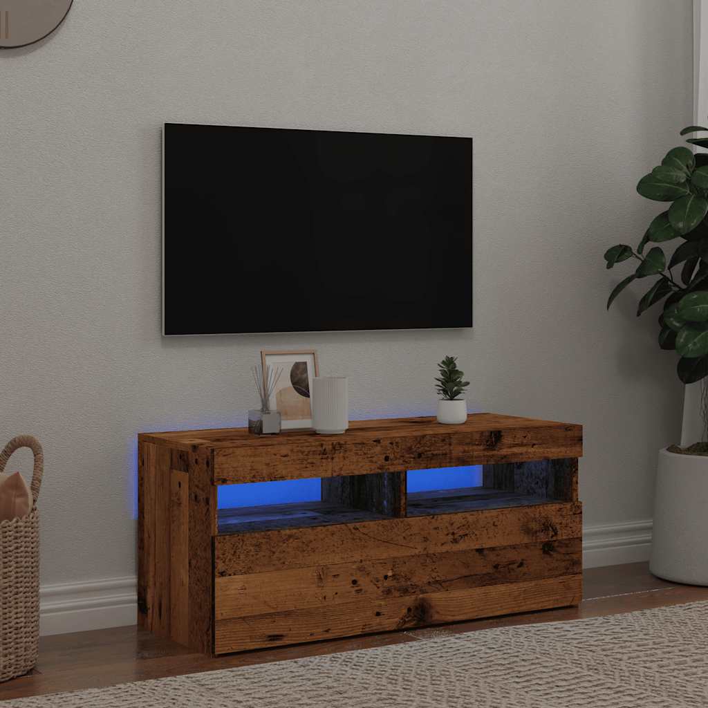 Tv-meubel met LED 90x35x40 cm bewerkt hout oud hout is nu te koop bij PeponiXL, paradijselijk wonen!