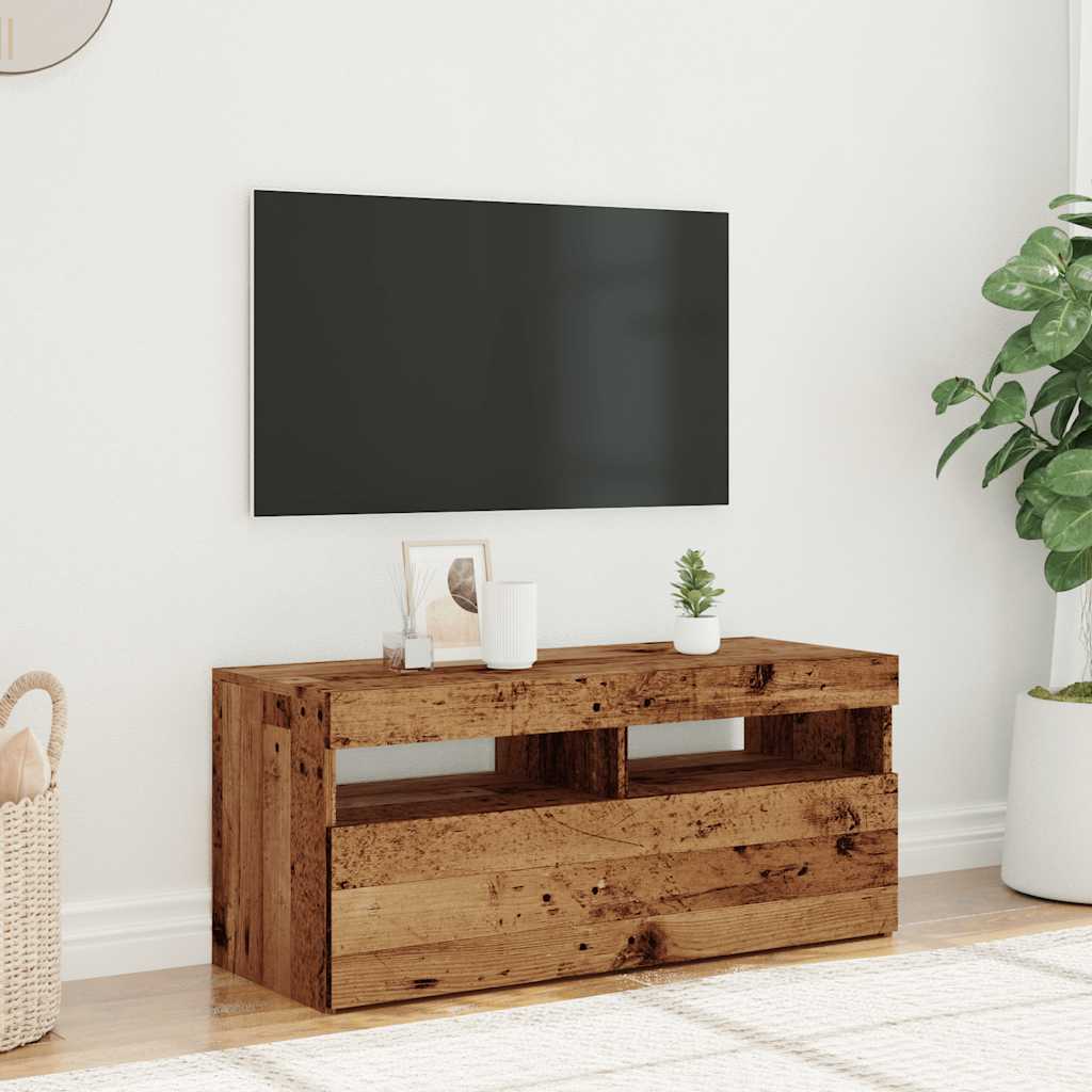 Tv-meubel met LED 90x35x40 cm bewerkt hout oud hout is nu te koop bij PeponiXL, paradijselijk wonen!