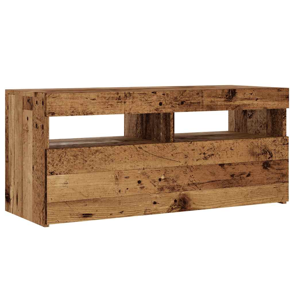 Tv-meubel met LED 90x35x40 cm bewerkt hout oud hout is nu te koop bij PeponiXL, paradijselijk wonen!