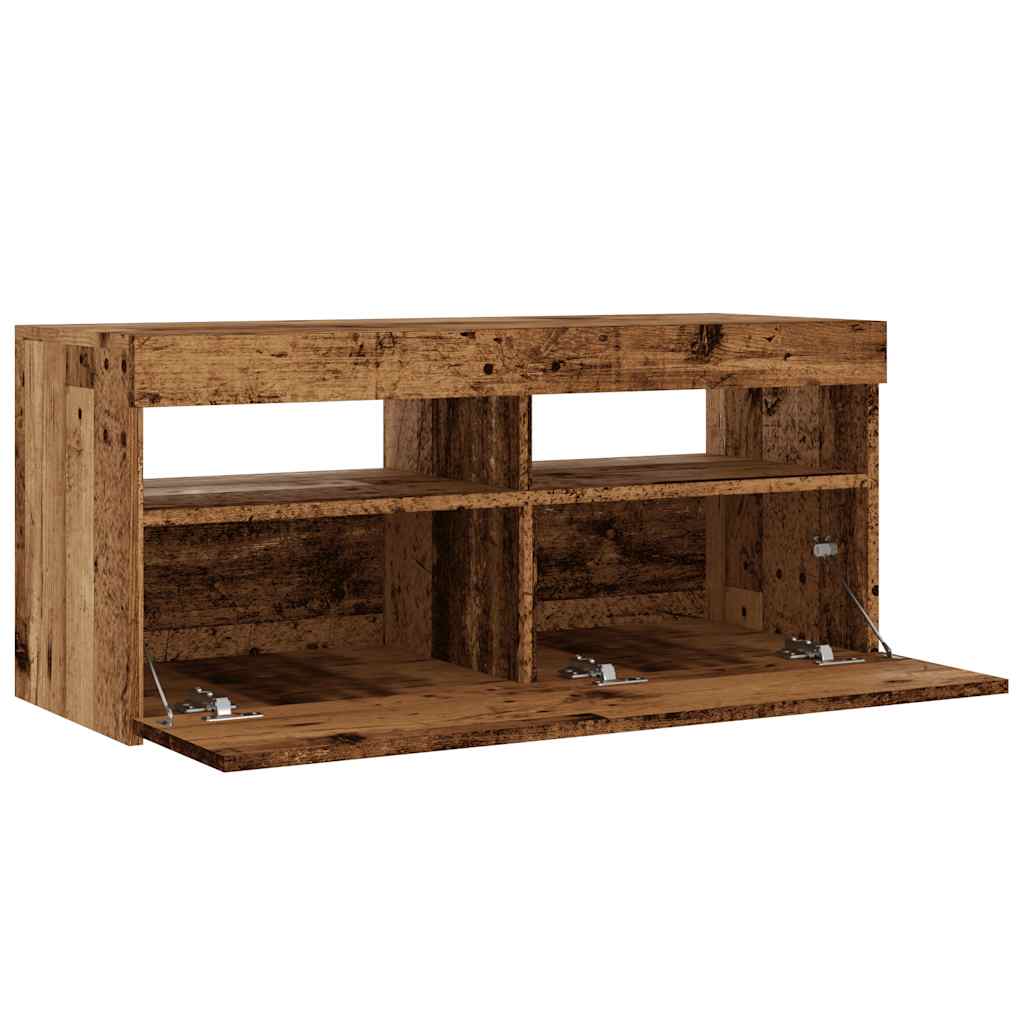 Tv-meubel met LED 90x35x40 cm bewerkt hout oud hout is nu te koop bij PeponiXL, paradijselijk wonen!