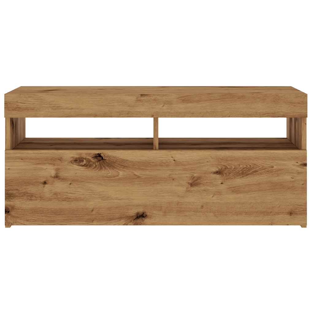 Tv-meubel met LED 90x35x40 cm bewerkt hout artisanaal eiken is nu te koop bij PeponiXL, paradijselijk wonen!