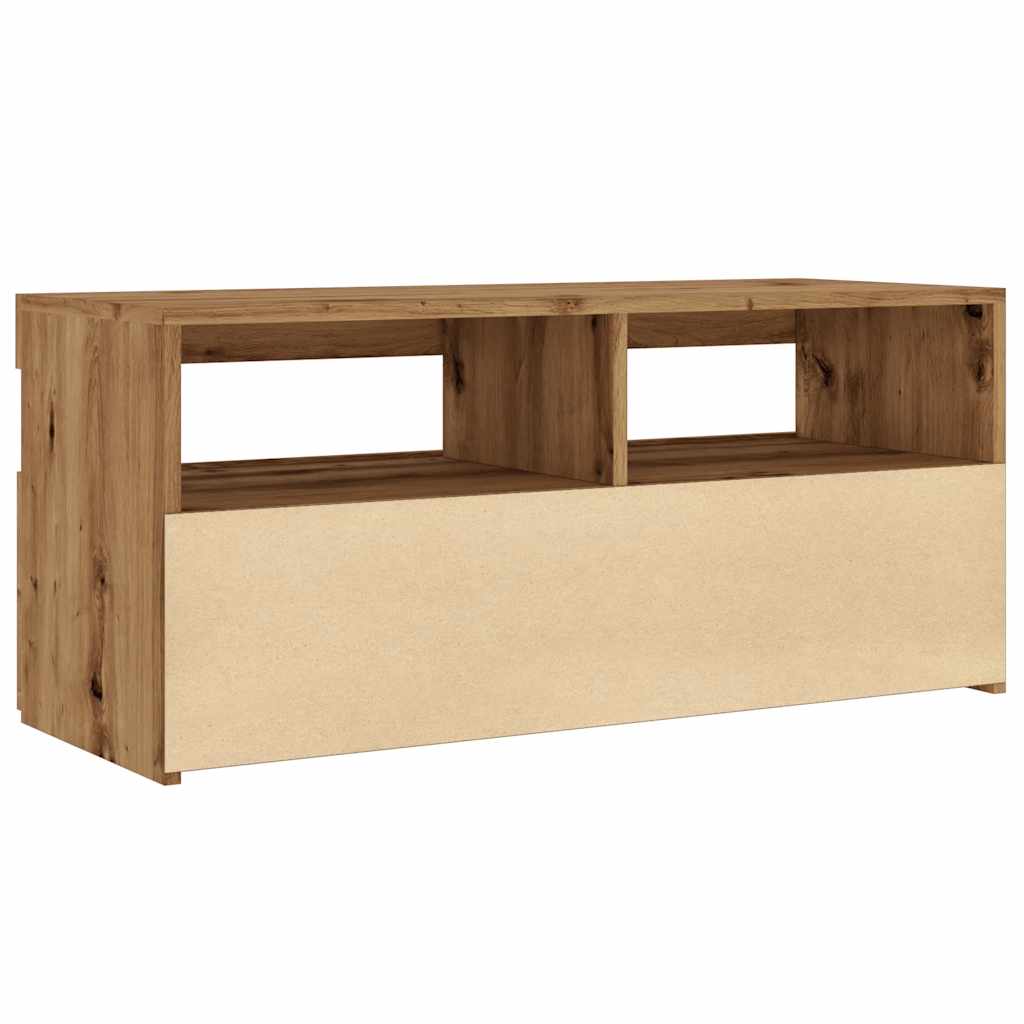 Tv-meubel met LED 90x35x40 cm bewerkt hout artisanaal eiken is nu te koop bij PeponiXL, paradijselijk wonen!