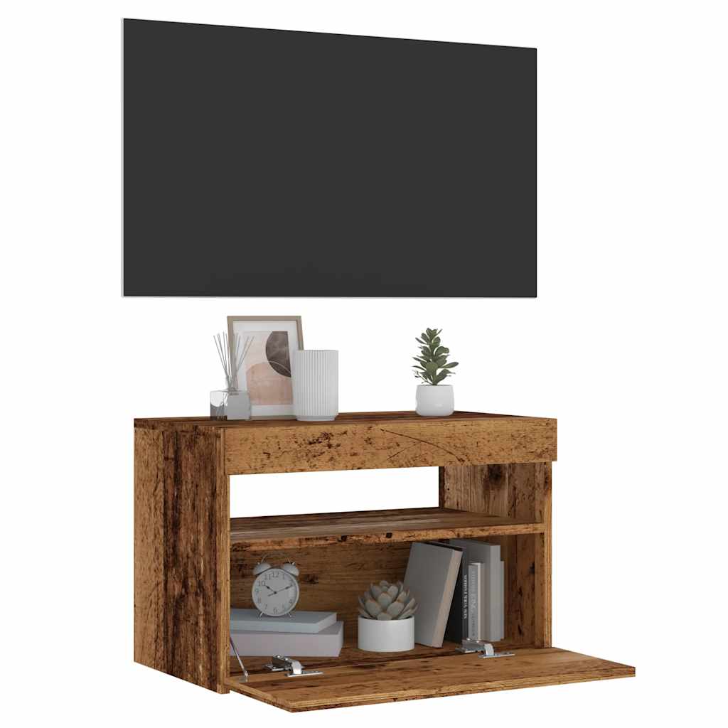 Tv-meubel met LED 60x35x40 cm bewerkt hout oud hout is nu te koop bij PeponiXL, paradijselijk wonen!