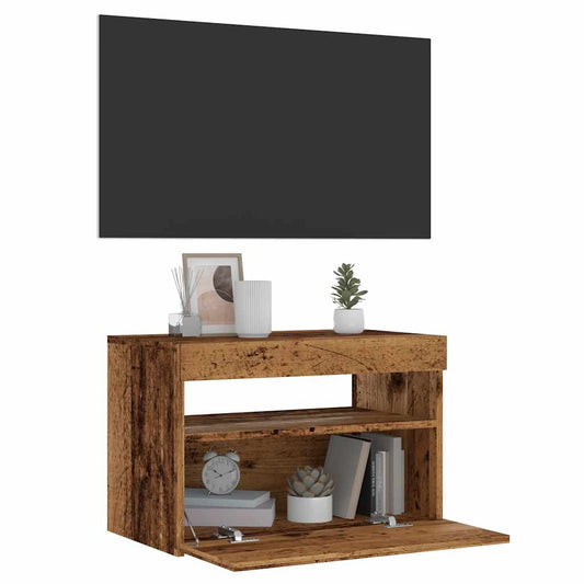 Tv-meubel met LED 60x35x40 cm bewerkt hout oud hout is nu te koop bij PeponiXL, paradijselijk wonen!