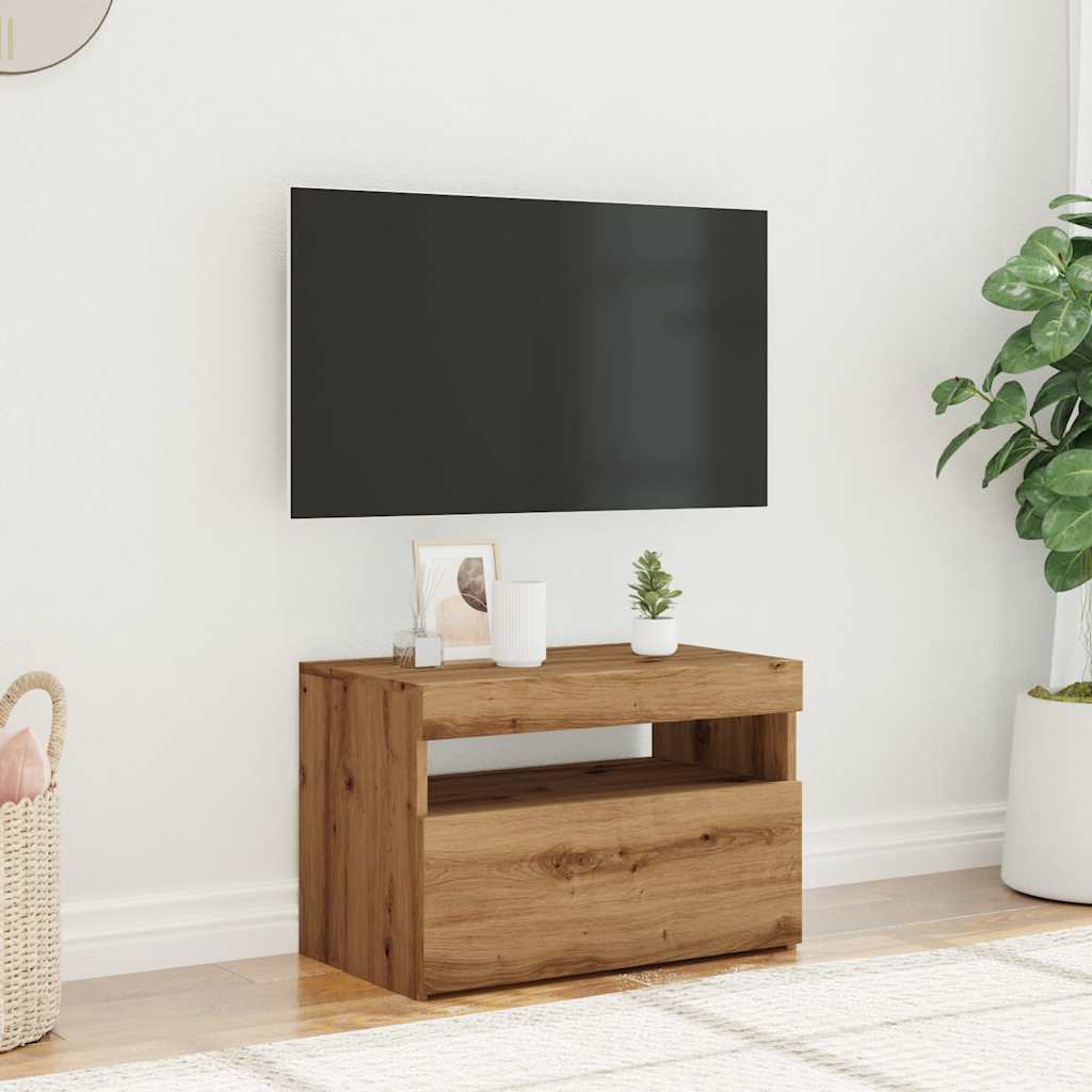 Tv-meubel met LED 60x35x40 cm bewerkt hout artisanaal eiken is nu te koop bij PeponiXL, paradijselijk wonen!