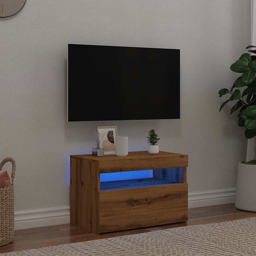 Tv-meubel met LED 60x35x40 cm bewerkt hout artisanaal eiken is nu te koop bij PeponiXL, paradijselijk wonen!