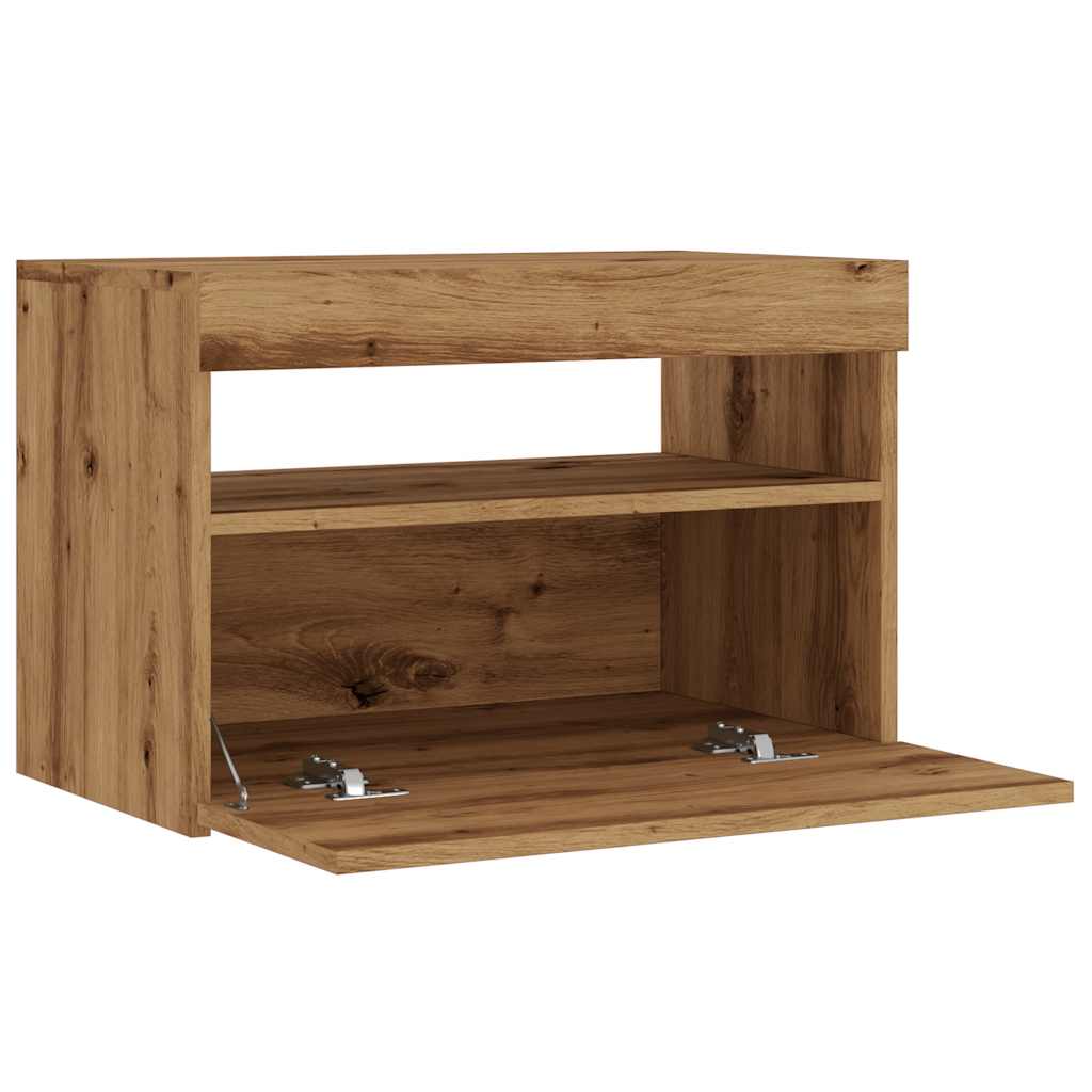 Tv-meubel met LED 60x35x40 cm bewerkt hout artisanaal eiken is nu te koop bij PeponiXL, paradijselijk wonen!