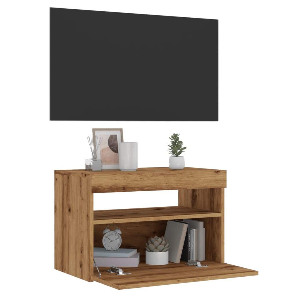 Tv-meubel met LED 60x35x40 cm bewerkt hout artisanaal eiken is nu te koop bij PeponiXL, paradijselijk wonen!