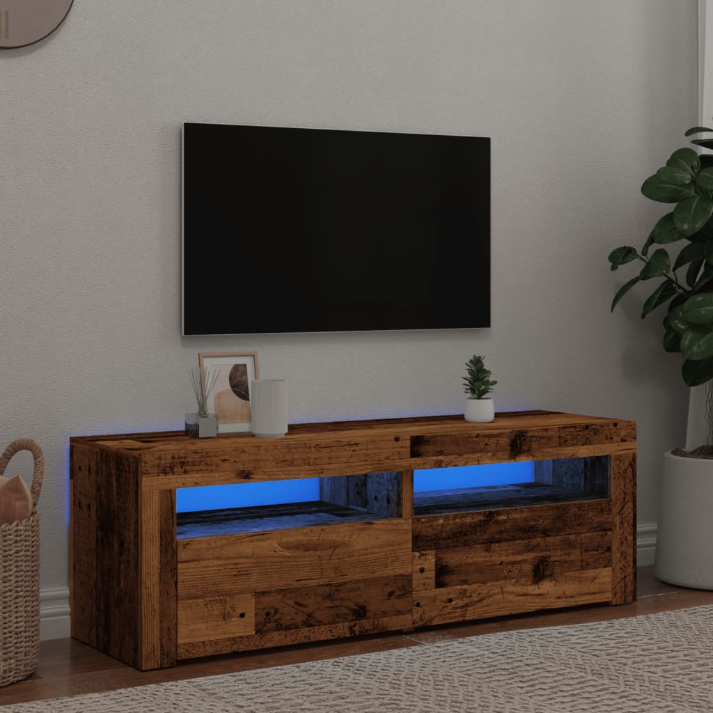 Tv-meubel met LED 120x35x40 cm bewerkt hout oud hout is nu te koop bij PeponiXL, paradijselijk wonen!