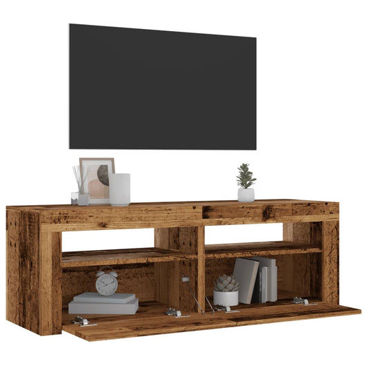 Tv-meubel met LED 120x35x40 cm bewerkt hout oud hout is nu te koop bij PeponiXL, paradijselijk wonen!