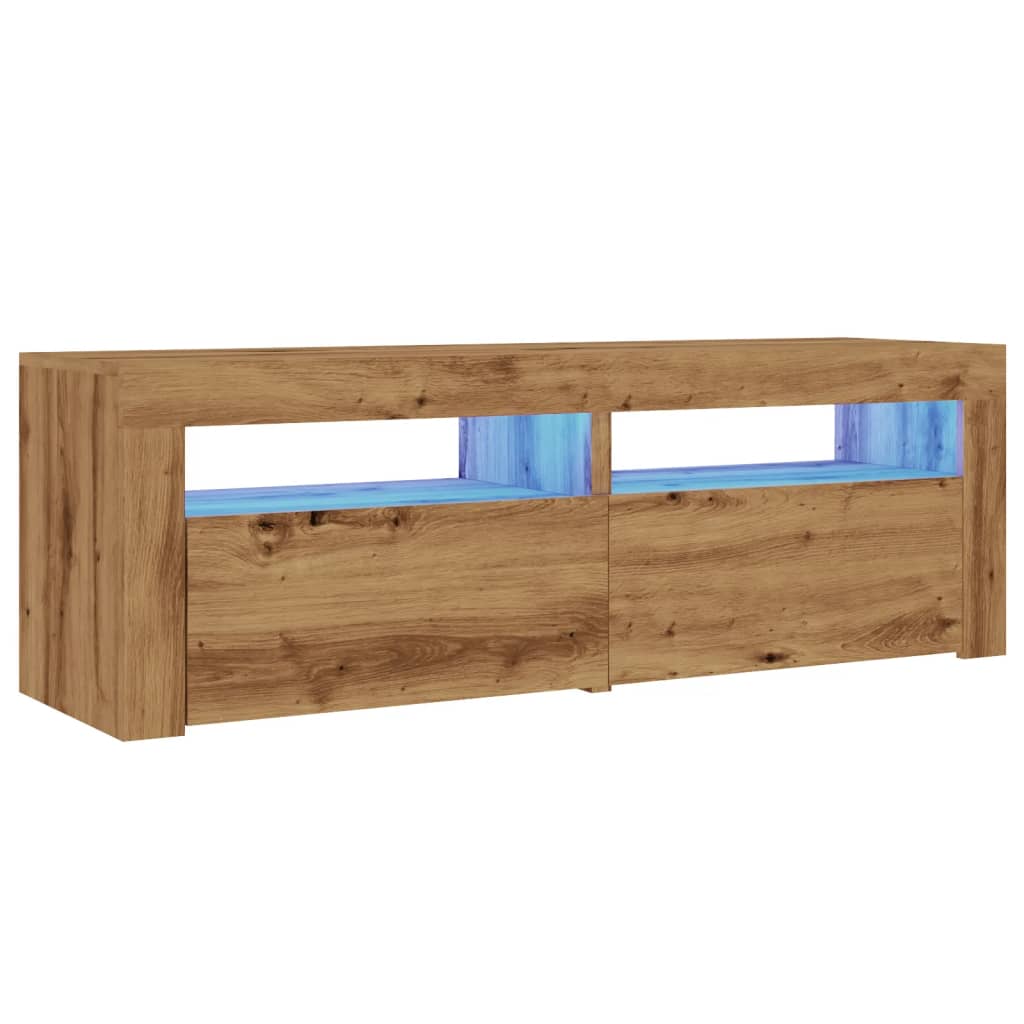 Tv-meubel met LED 120x35x40 cm bewerkt hout artisanaal eiken is nu te koop bij PeponiXL, paradijselijk wonen!