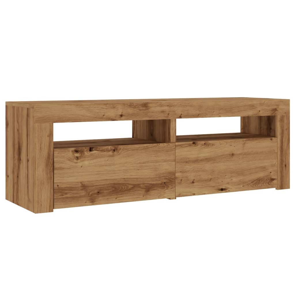 Tv-meubel met LED 120x35x40 cm bewerkt hout artisanaal eiken is nu te koop bij PeponiXL, paradijselijk wonen!
