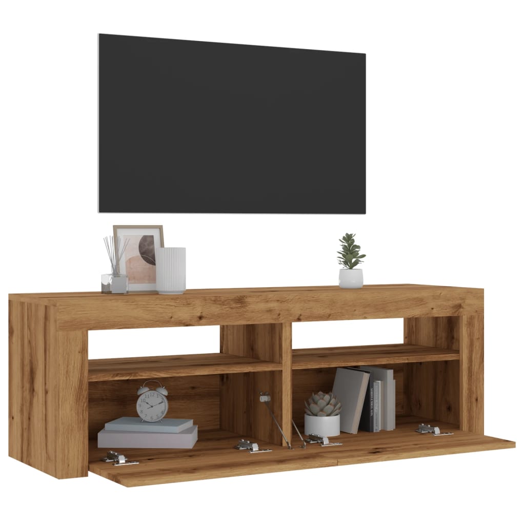 Tv-meubel met LED 120x35x40 cm bewerkt hout artisanaal eiken is nu te koop bij PeponiXL, paradijselijk wonen!