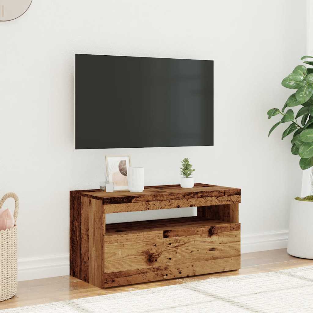 Tv-meubel met LED 75x35x40 cm bewerkt hout oud hout is nu te koop bij PeponiXL, paradijselijk wonen!