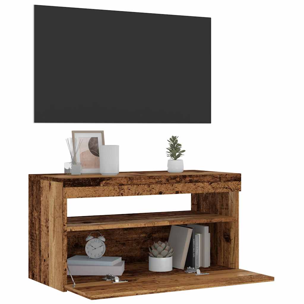 Tv-meubel met LED 75x35x40 cm bewerkt hout oud hout is nu te koop bij PeponiXL, paradijselijk wonen!