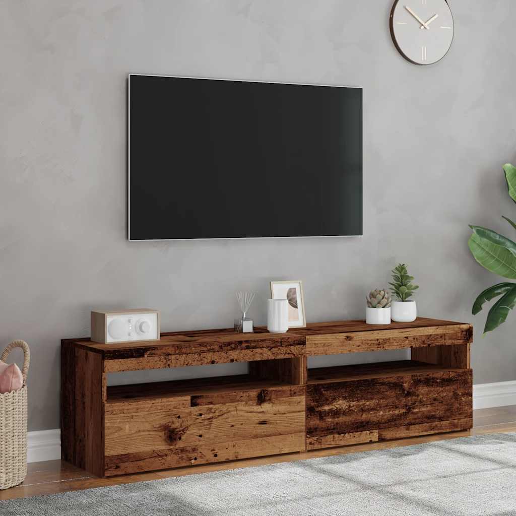 Tv-meubels met LED-verlichting 2 st bewerkt hout oud hout is nu te koop bij PeponiXL, paradijselijk wonen!
