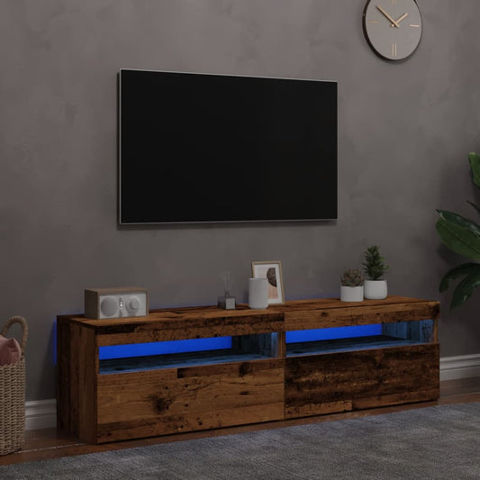 Tv-meubels met LED-verlichting 2 st bewerkt hout oud hout is nu te koop bij PeponiXL, paradijselijk wonen!