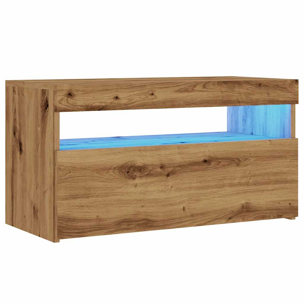 Tv-meubel met LED 75x35x40 cm bewerkt hout artisanaal eiken is nu te koop bij PeponiXL, paradijselijk wonen!