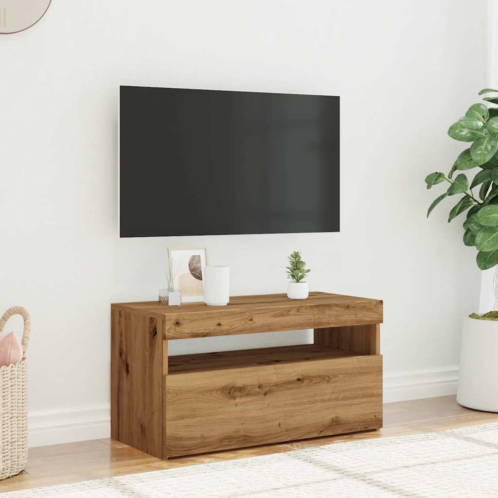 Tv-meubel met LED 75x35x40 cm bewerkt hout artisanaal eiken is nu te koop bij PeponiXL, paradijselijk wonen!