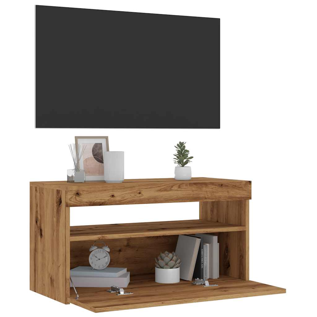 Tv-meubel met LED 75x35x40 cm bewerkt hout artisanaal eiken is nu te koop bij PeponiXL, paradijselijk wonen!