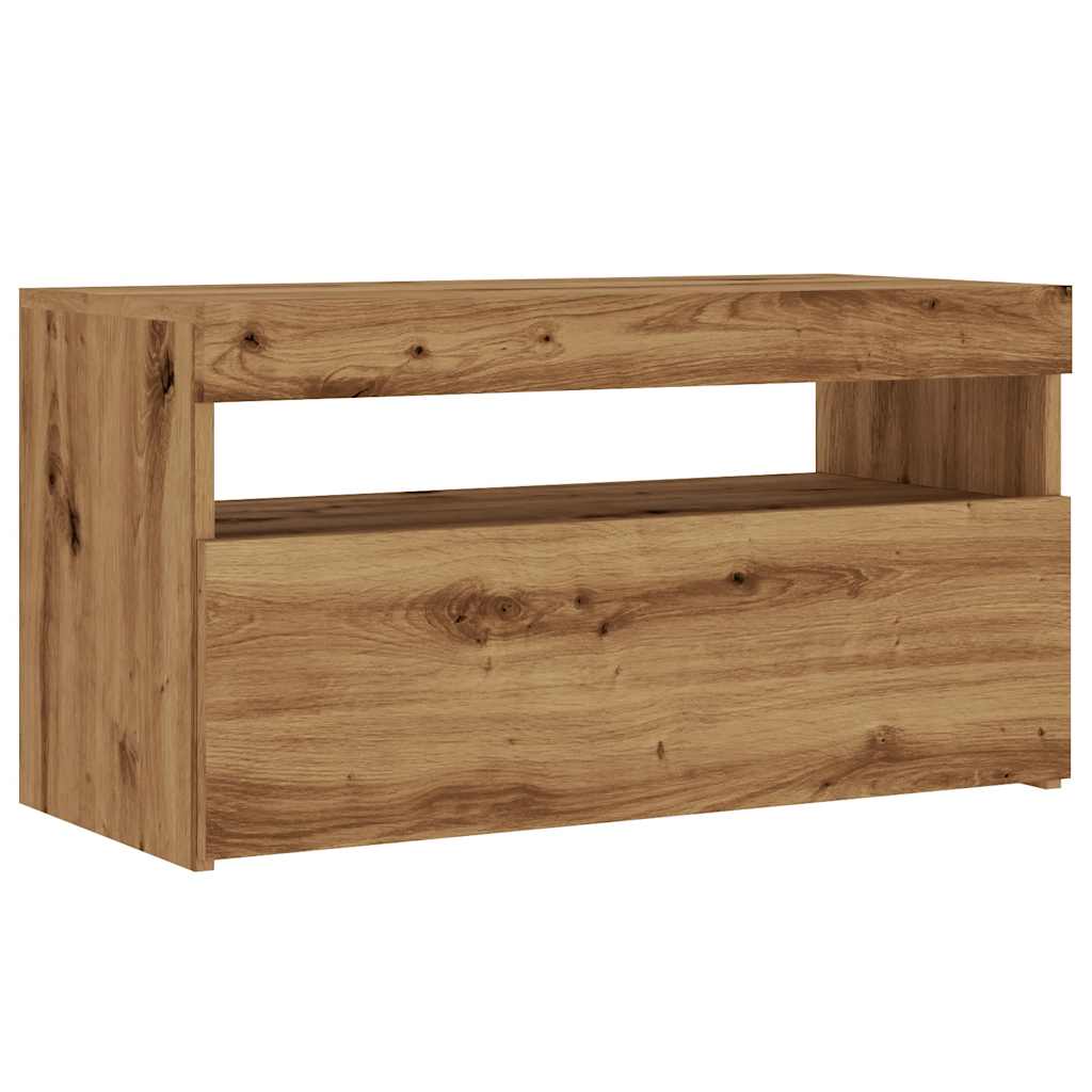 Tv-meubel met LED 75x35x40 cm bewerkt hout artisanaal eiken is nu te koop bij PeponiXL, paradijselijk wonen!