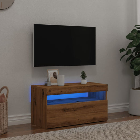 Tv-meubel met LED 75x35x40 cm bewerkt hout artisanaal eiken is nu te koop bij PeponiXL, paradijselijk wonen!