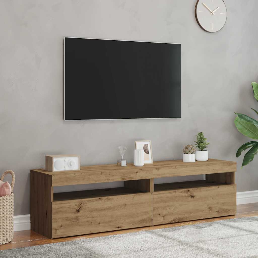 Tv-meubels met LED 2 st bewerkt hout artisanaal eiken is nu te koop bij PeponiXL, paradijselijk wonen!