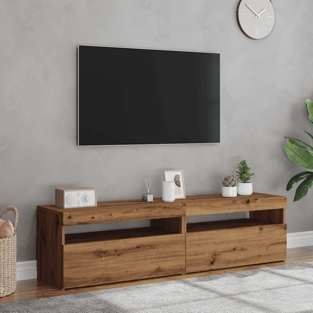 Tv-meubels met LED 2 st bewerkt hout artisanaal eiken is nu te koop bij PeponiXL, paradijselijk wonen!