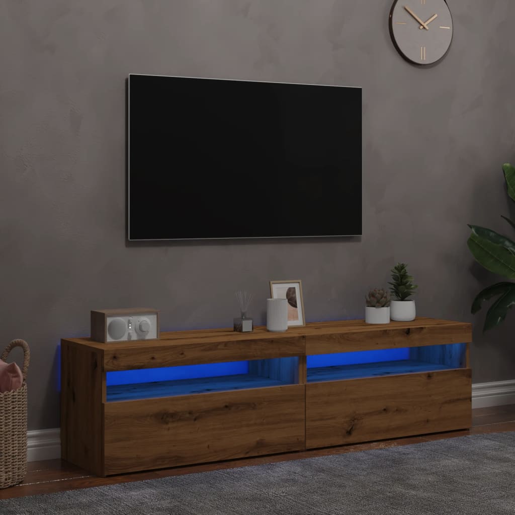 Tv-meubels met LED 2 st bewerkt hout artisanaal eiken is nu te koop bij PeponiXL, paradijselijk wonen!