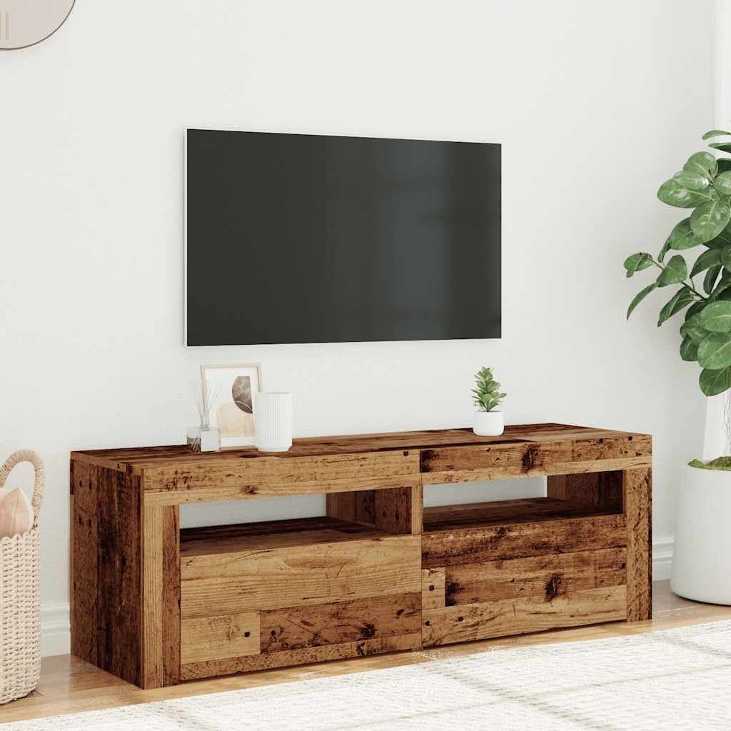 Tv-meubel met LED 120x35x40 cm bewerkt hout oud hout is nu te koop bij PeponiXL, paradijselijk wonen!