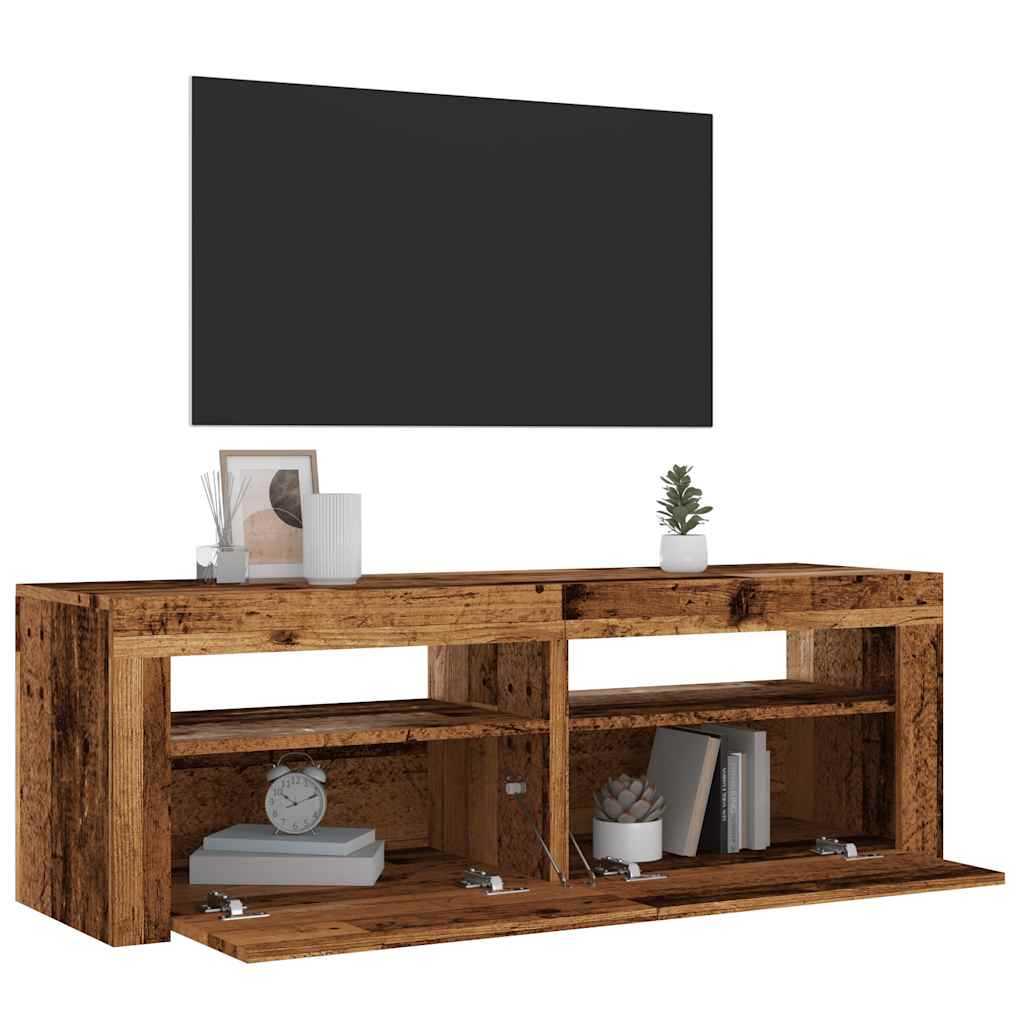 Tv-meubel met LED 120x35x40 cm bewerkt hout oud hout is nu te koop bij PeponiXL, paradijselijk wonen!