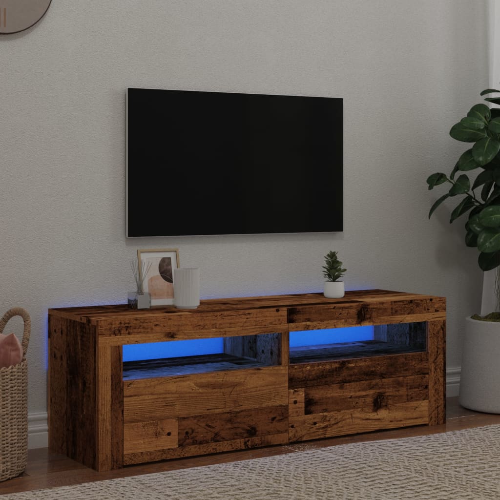 Tv-meubel met LED 120x35x40 cm bewerkt hout oud hout is nu te koop bij PeponiXL, paradijselijk wonen!