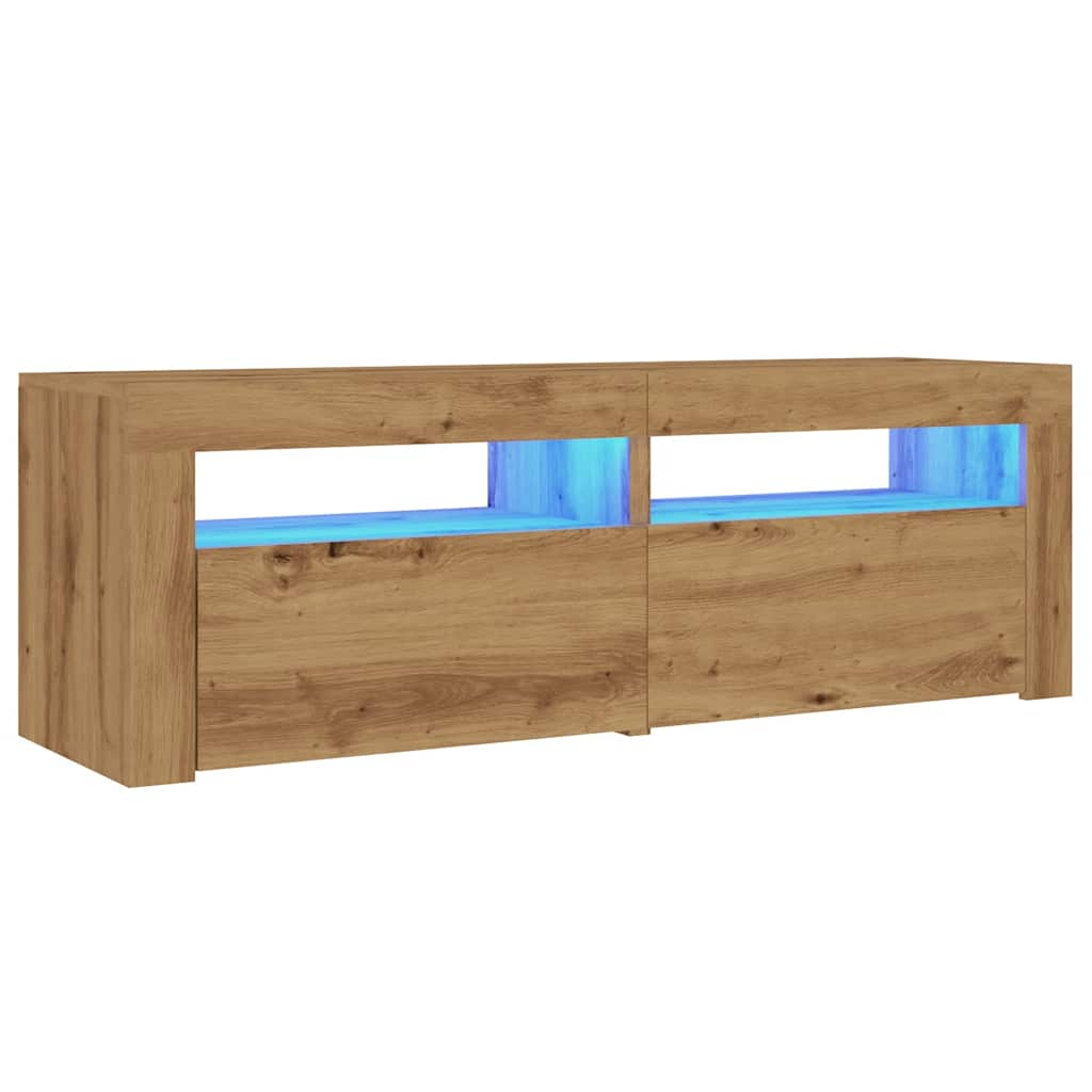 Tv-meubel met LED 120x35x40 cm bewerkt hout artisanaal eiken is nu te koop bij PeponiXL, paradijselijk wonen!