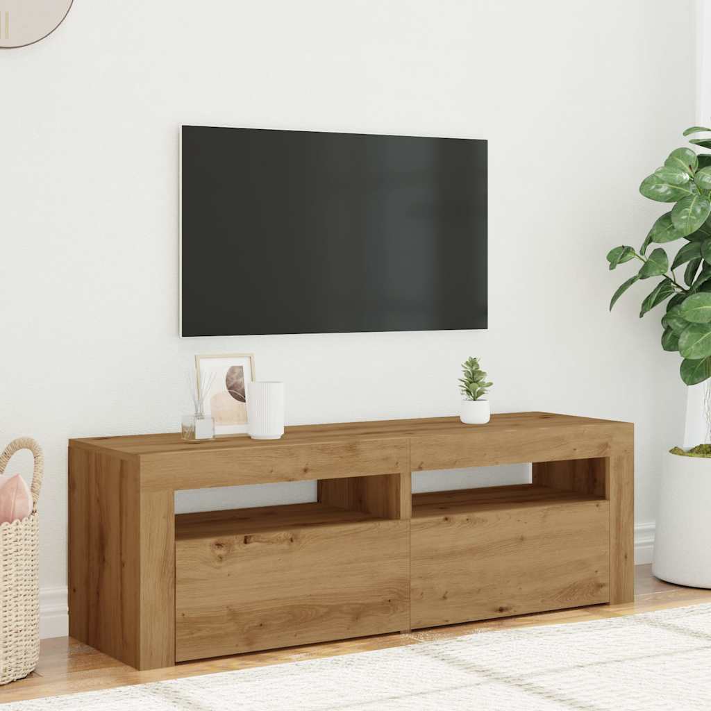 Tv-meubel met LED 120x35x40 cm bewerkt hout artisanaal eiken is nu te koop bij PeponiXL, paradijselijk wonen!