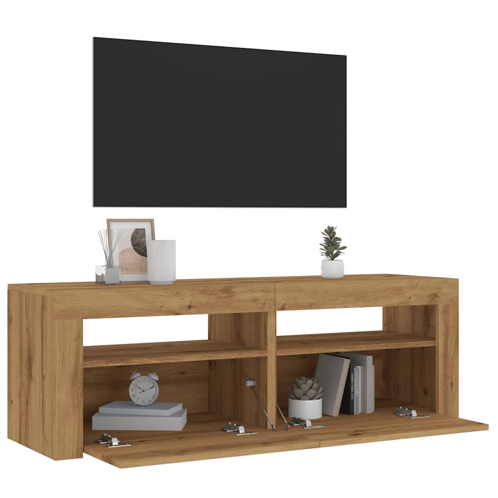 Tv-meubel met LED 120x35x40 cm bewerkt hout artisanaal eiken is nu te koop bij PeponiXL, paradijselijk wonen!