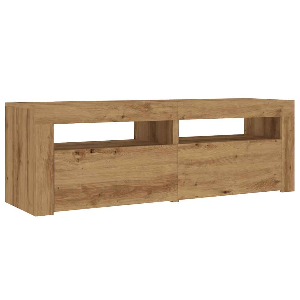 Tv-meubel met LED 120x35x40 cm bewerkt hout artisanaal eiken is nu te koop bij PeponiXL, paradijselijk wonen!