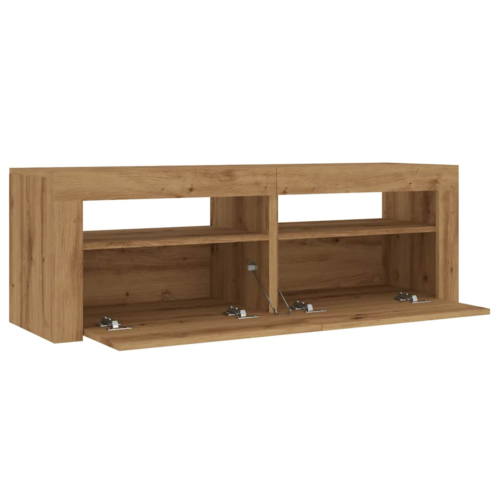 Tv-meubel met LED 120x35x40 cm bewerkt hout artisanaal eiken is nu te koop bij PeponiXL, paradijselijk wonen!