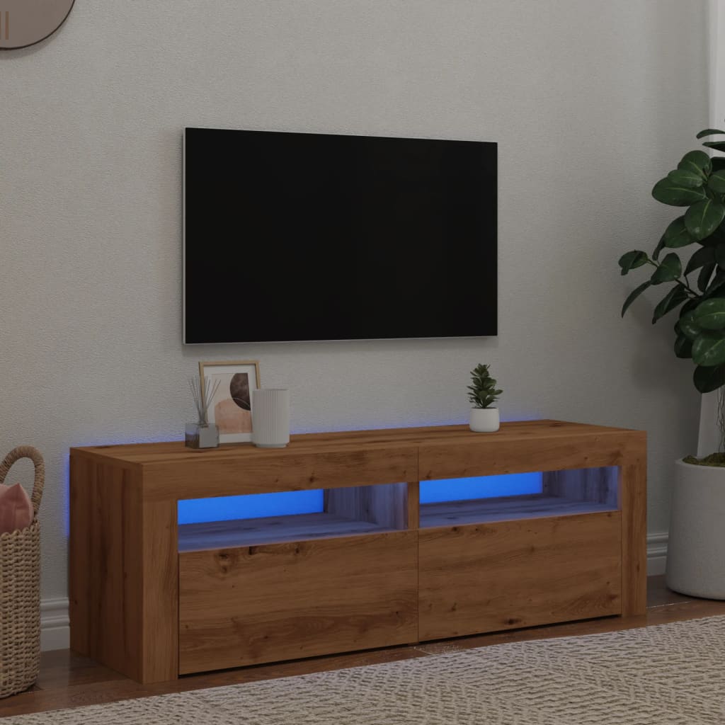 Tv-meubel met LED 120x35x40 cm bewerkt hout artisanaal eiken is nu te koop bij PeponiXL, paradijselijk wonen!