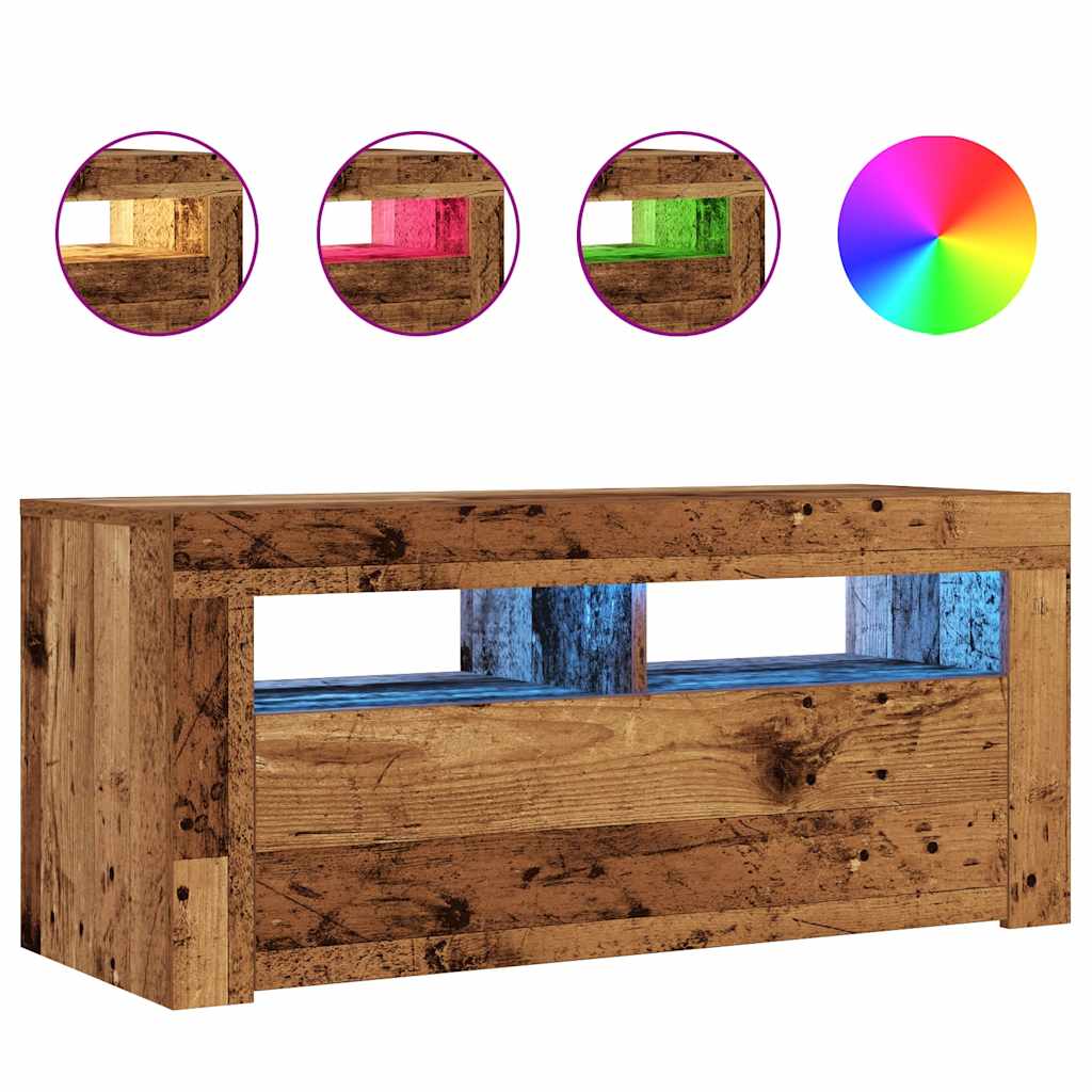 Tv-meubel met LED 90x35x40 cm bewerkt hout oud hout is nu te koop bij PeponiXL, paradijselijk wonen!